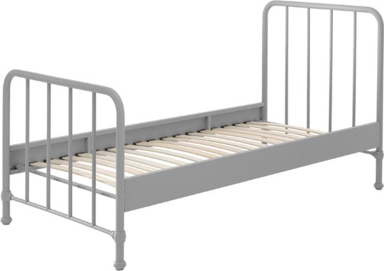 Bed Bronxx metaal 90x200 (incl. lattenbodem) met nachtkastje - mat grijs