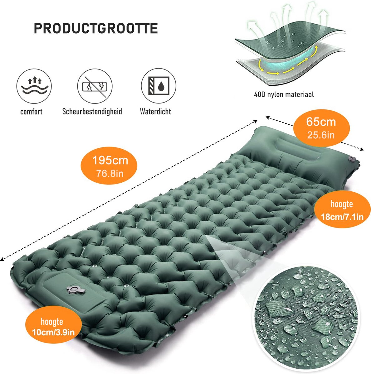 Voetpomp Mee Opblaasbare Campingmat Met Voetpomp – Zelfopblazend 10 Cm Dik, Incl. Geïntegreerd Kussen, Waterdicht En Antislip Coleman Luchtmatras