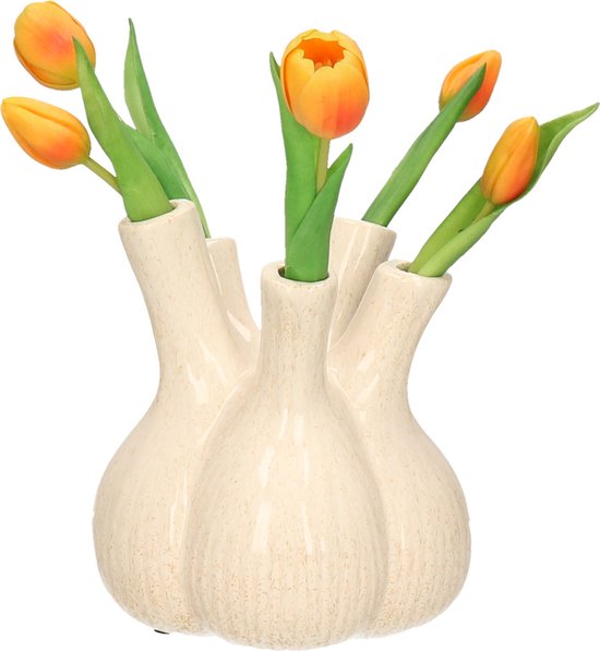 Dijk Natural Collections Bloemenvaas Gouda - vaas voor tulpen - creme wit - D17 x H20 cm - toetervaas
