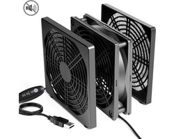 AmtSee® USB-ventilator, multi-speedbediening, met grillbescherming, behuizingsventilator, 125 mm, voor pc/tv-box/ontvanger/AV-cabine/PS4/router, met desktop, stofhoes