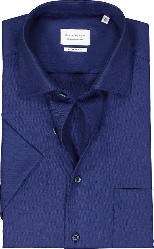 ETERNA comfort fit overhemd korte mouw - twill - donkerblauw - Strijkvrij - Boordmaat: