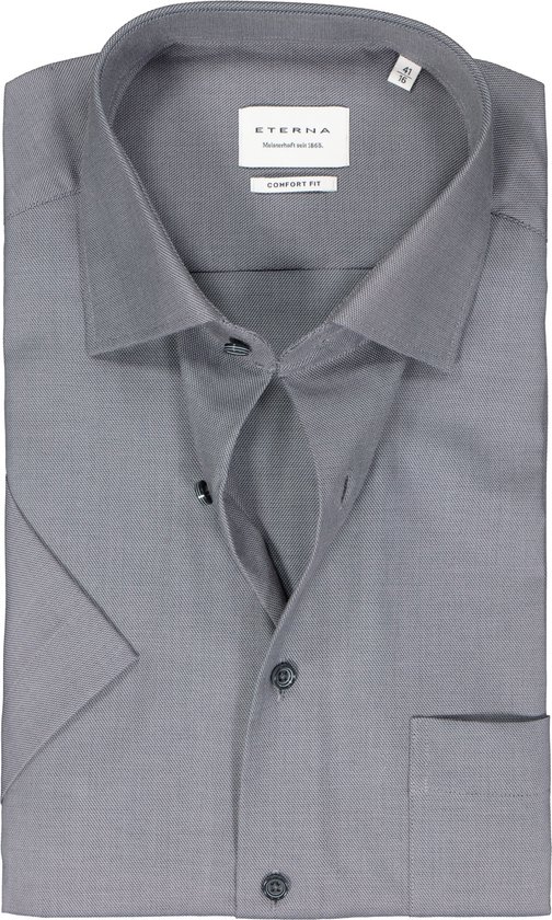 ETERNA comfort fit overhemd korte mouw - twill - grijs - Strijkvrij - Boordmaat: