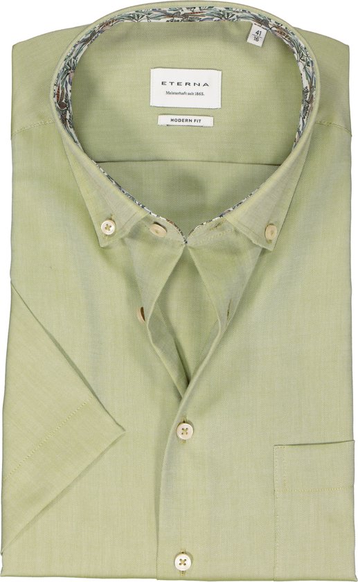 ETERNA modern fit overhemd korte mouw - Oxford - groen (contrast) - Strijkvrij - Boordmaat: 40