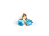 Zilveren oorringen oorbellen geelgoud verguld model pomellato gezet met blauwe steen