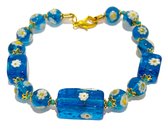 Corte Murrina - Armband - Murano glas - Lucca – 21cm – Blauw – Bloemen