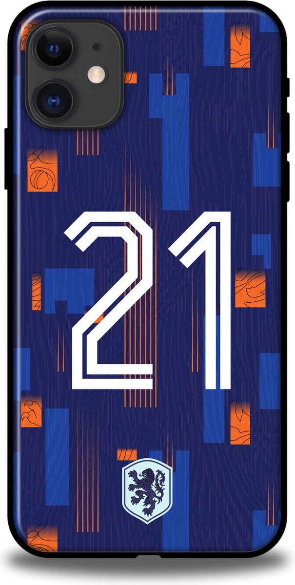Blauw Oranje hoesje rugnummer 21 Nederland Apple iPhone 11 backcover softcase