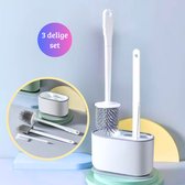 Janse® Siliconen toiletborstel set van 3 - Wc borstel met houder - Hygiënische toilet borstel