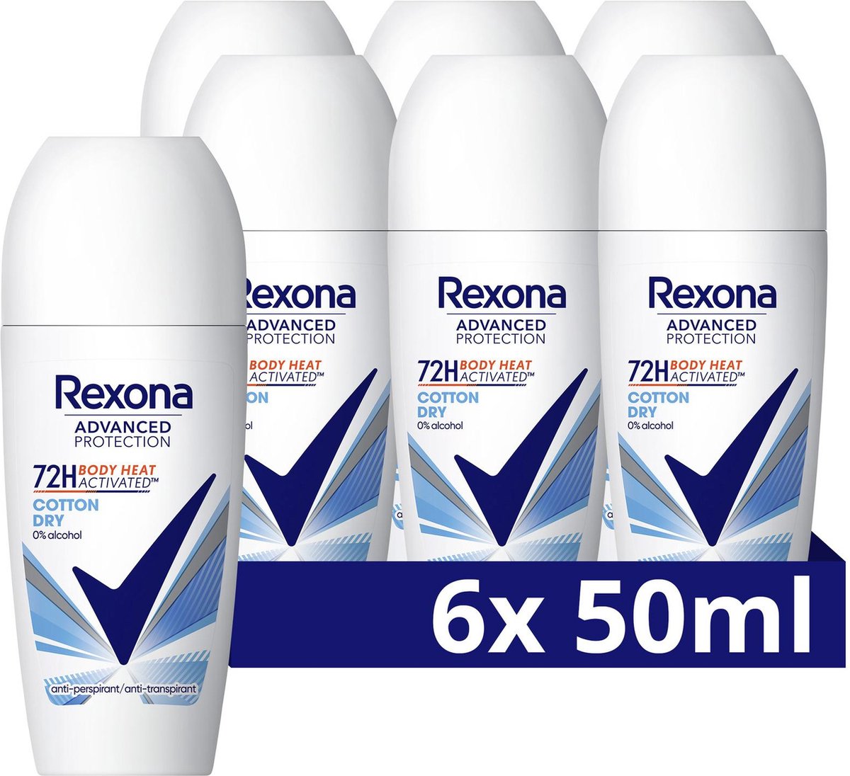 Goedkoopste Rexona Advanced Protection Anti-Transpirant Roller - Cotton Dry - met Body Heat Activated Technologie - 6 x 50 ml