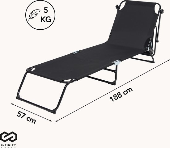 Infinity Goods Ligbed Met Zonnescherm - Opvouwbaar - Zonnebed - Ligstoel - Verstelbaar - Verstelbaar - Tuin - Weerbestendig - Zwart