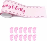 Quelle est la Groot du ventre de Mama ruban à mesurer/jeu pieds de bébé roses - baby shower - révélation du genre - ruban à mesurer - ventre de bébé - jeu de bébé - enceinte