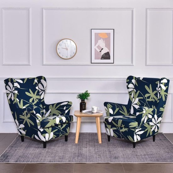 Wing Back Chair And Ottoman Slip Cover Set 2 Stuks Wingback Chair Slipcover en en 1 Stuk Rectangle Storage Stool Cover Verwijderbare Fauteuil Sofa Covers voor Woonkamer Slaapkamer (Color : #34