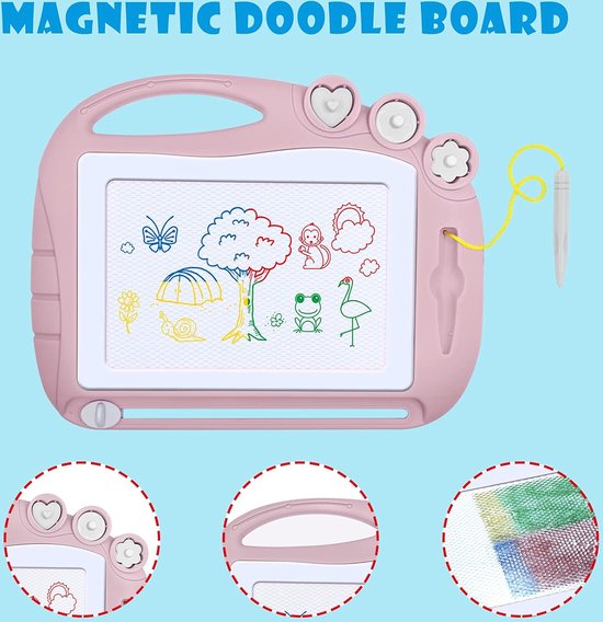 Groot magnetisch tekenbord voor kinderen, kinderdoodlebord met 200 kralen, 2 pennen en 20 patroonbrochures, Montessori dot art reisspeelgoed, educatief speelgoed voor 2 3 4 5 6 jaar