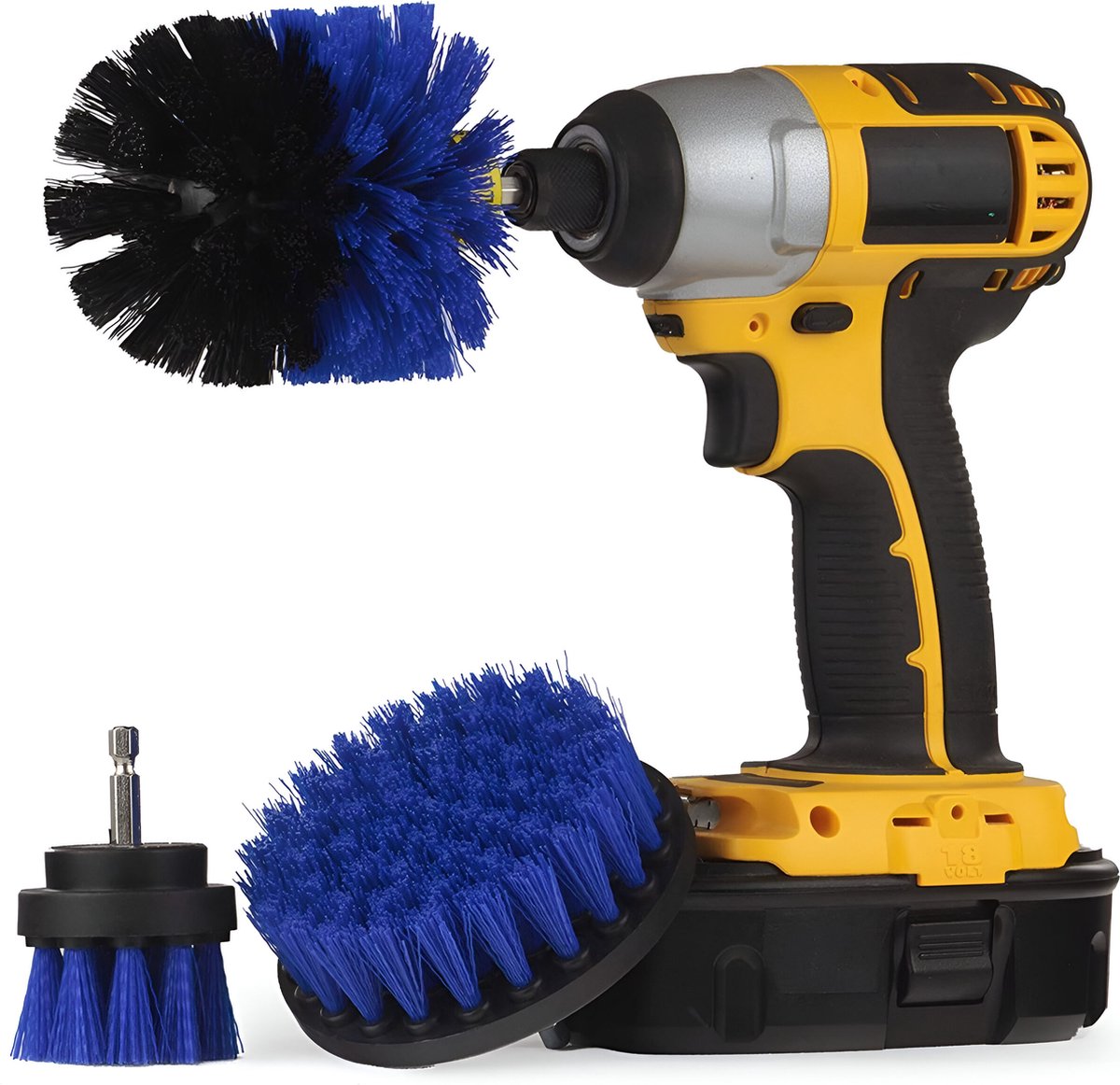 Goedkoopste 3 delige Borstelset voor Boormachine | Schrobborstel Opzetstuk | 3 maten Boorborstels | Reinigingsborstels voor Binnen en Buiten | 50mm / 100mm / 89mm | Blauw