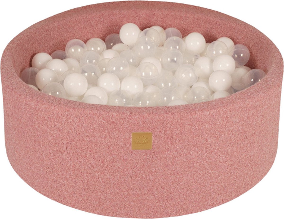 Ballenbak boucle ( teddy stof) 90 x30 cm + 200 ballen roze