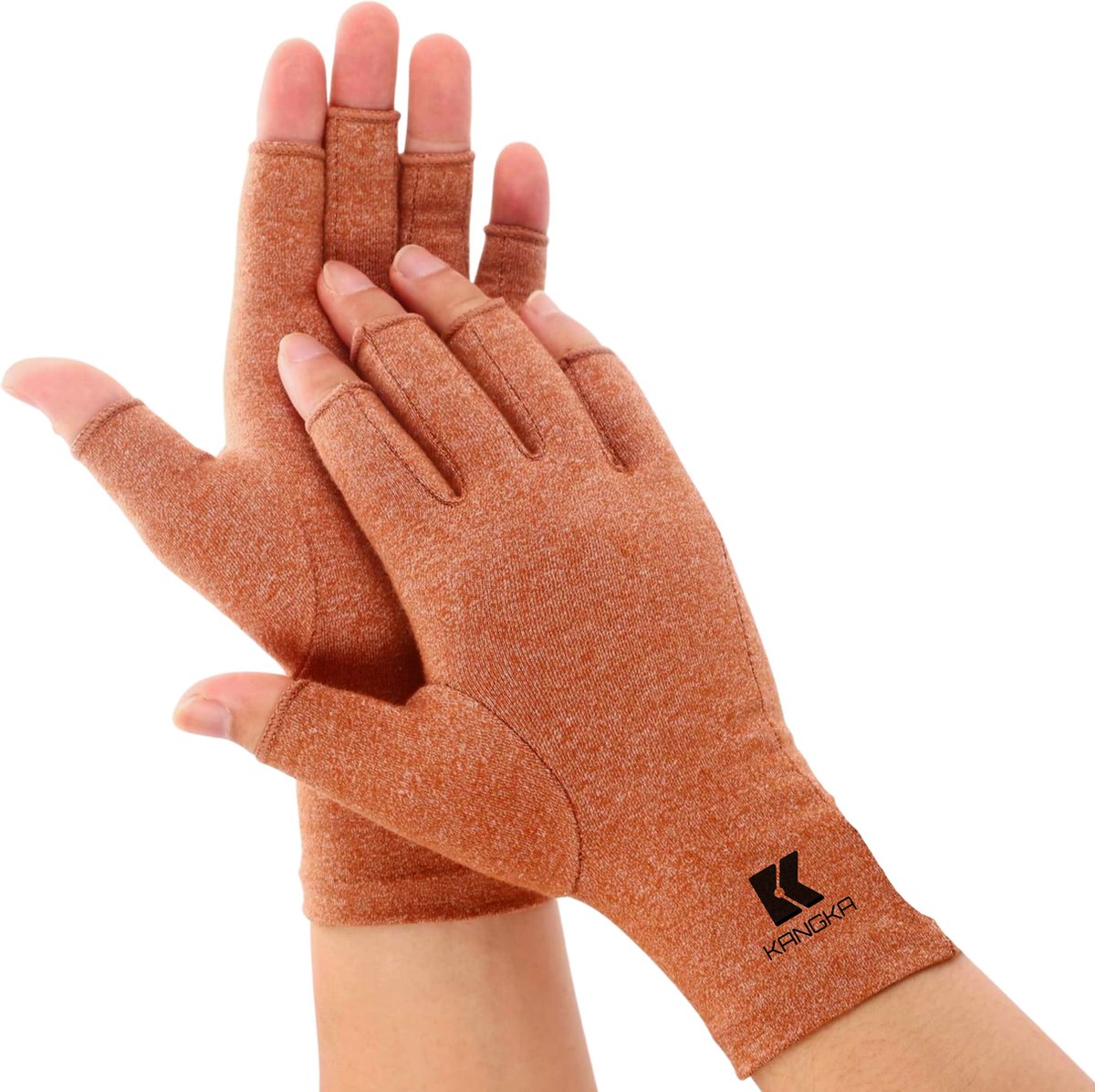 KANGKA Reuma Handschoenen - Compressie Handschoenen Maat L - voor Artrose, Reuma, Artritis, RSI, CTS - Unisex - Bruin-kangka 1
