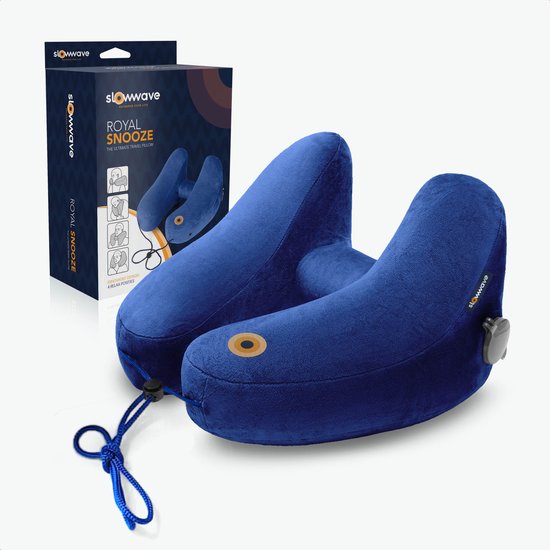 Slowwave Royal Snooze Travel Pillow - TIJDELIJKE BONUS: Slowwave Premium Earplugs t.w.v. 23,95) - Het beste reiskussen - Innovatief nekkussen met 4 fijne relaxposities - Optimale ondersteuning hoofd en nek - Opblaasbaar vliegtuigkussen - Fluweelzacht