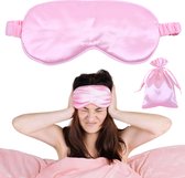 Zijden Slaapmasker met Opbergzakje - Slaap Oogmasker - 100% verduisterend - Voor Mannen en Vrouwen - Cadeau - Roze