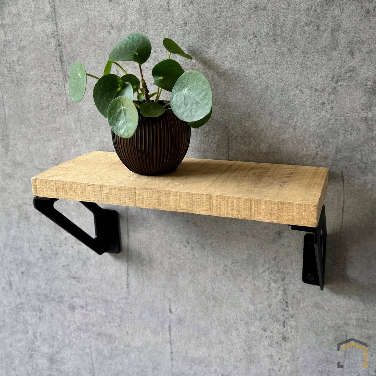 Weterings Store® - Industriële plankdrager onder voor een plank van 15cm breed - Planksteun - Set 2 stuks - Staal - Zwart gepoedercoat