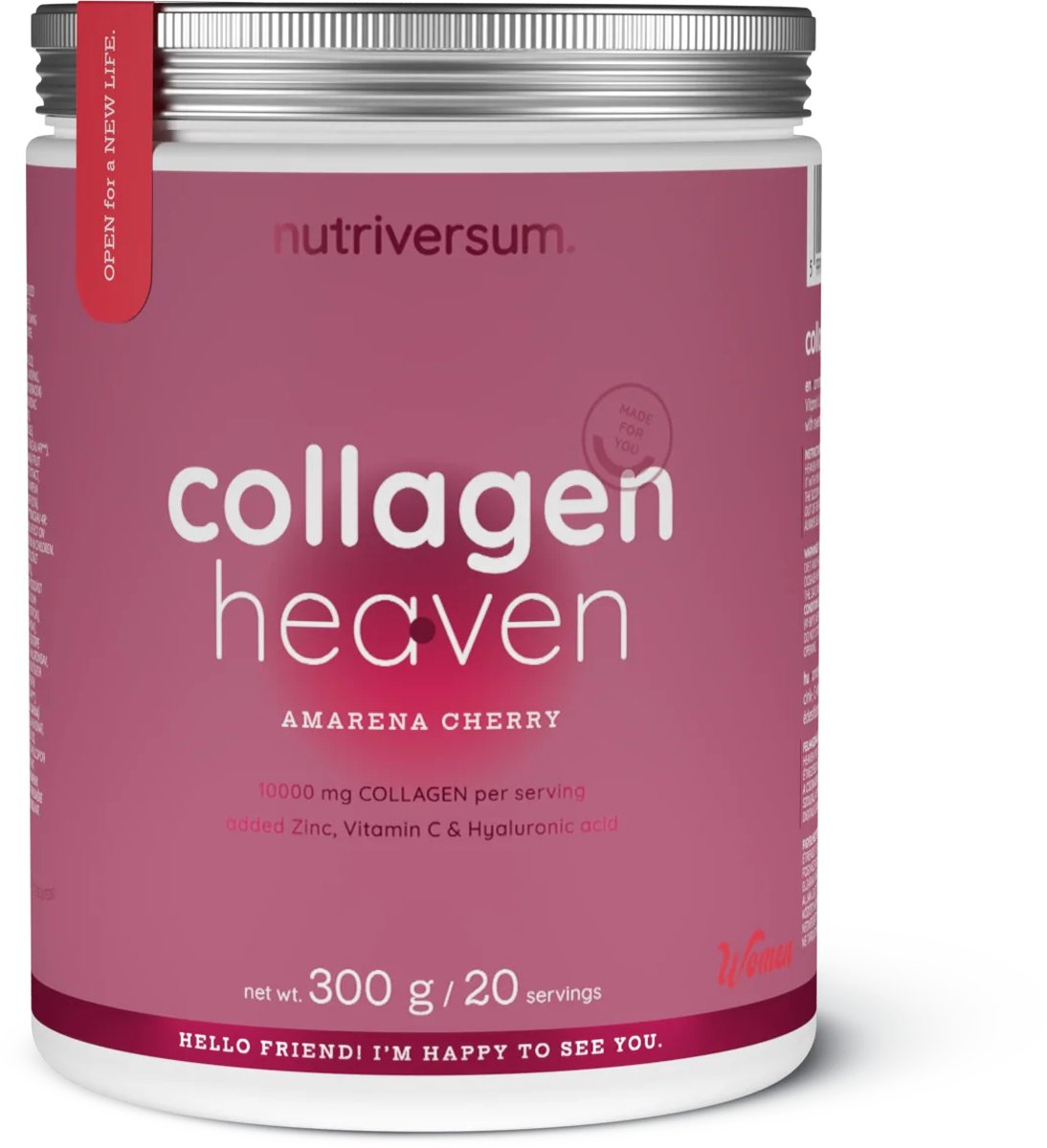 Goedkoopste Nutriversum | Rund collageen heaven | Amarena Cherry | 300gr 20 servings | 10000mg collageen per serving | Hyaluronzuur | Vrouwen | Supplement | Nutriworld