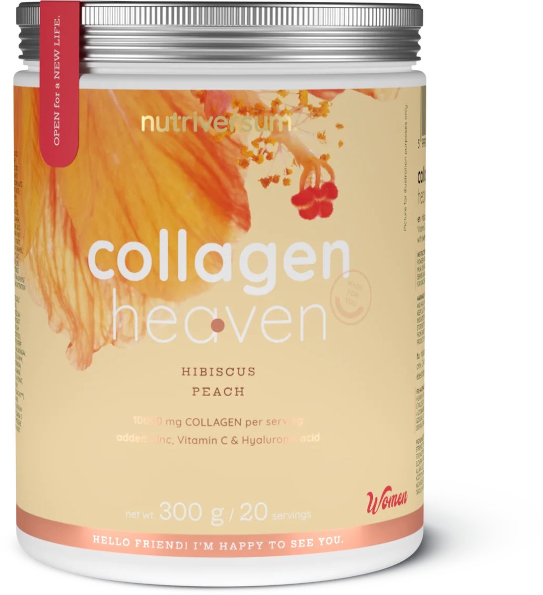 Goedkoopste Nutriversum | Rund collageen heaven | Hibiscus Peach | 300gr 20 servings | 10000mg collageen per serving | Hyaluronzuur | Vrouwen | Supplement | Nutriworld