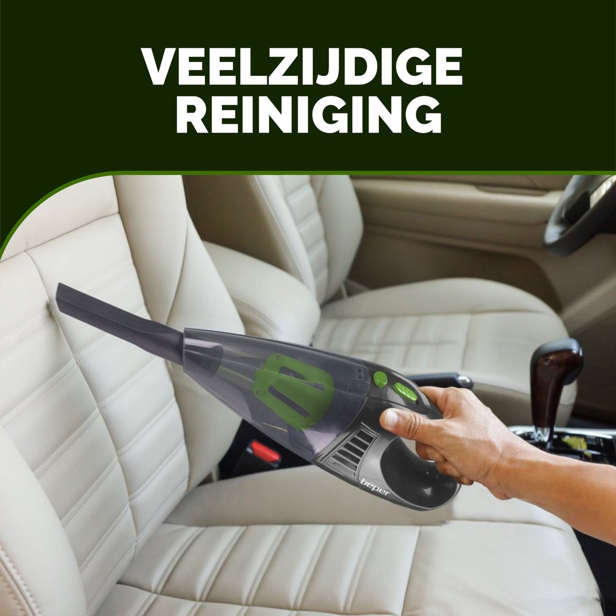 Beper Auto Stofzuiger Mini Zwart met Groen Accessoires - afbeelding 2