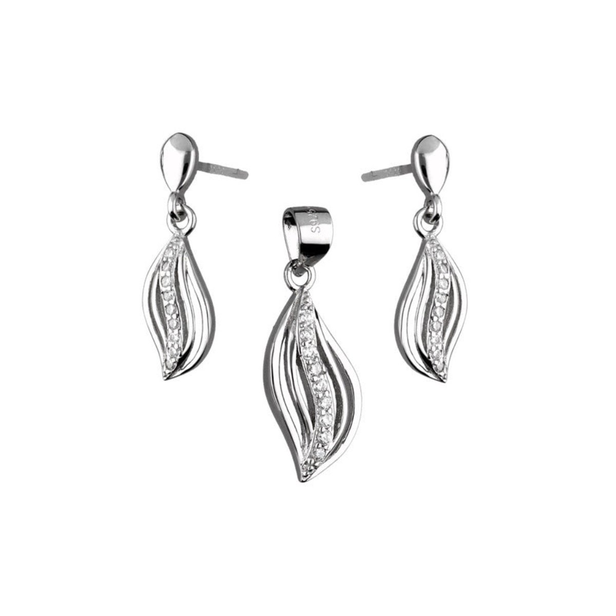 Gala Zilver Zirconia Set - Zilver Oorbellen met Hanger - Oorbellen met Hanger - Zilver 925 - Amona Jewelry