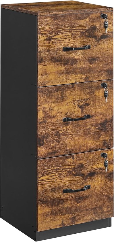 Signature Home archiefkast - Ladeblok kantoorkast voor thuiskantoor - printerstandaard met 3 afsluitbare laden - verstelbare ophangstang - voor A4- en letterformaten - vintage bruinzwart