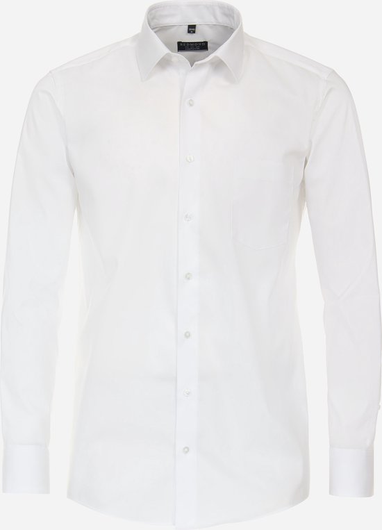 Redmond comfort fit overhemd - popeline - wit - Strijkvriendelijk - Boordmaat: 47/48