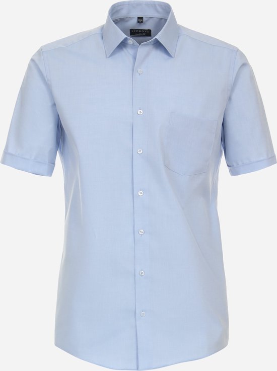 Redmond comfort fit overhemd - korte mouw - popeline - blauw - Strijkvriendelijk - Boordmaat: 47/48