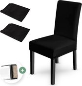 NOVOB® Housse de chaise noire (2 pièces + pied en feutre) - Housses de siège pour chaises de salle à manger - Ensemble de housses de chaise - Parties de chaise - Housse de chaise - Stretch | Universel