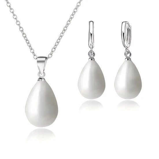Dames Zilveren sieradenset ketting en parel oorbellen - Cadeau - Moederdag Set - 925 Zilver - Zilverkleurig