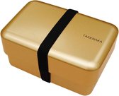 TAKENAKA Bento Nibble Box Gold milieuvriendelijke lunchbox gemaakt in Japan, BPA- & rietvrij, 100% recyclebaar plastic flesgebruik, magnetron- en vaatwasmachinebestendig, Bentobox rechthoekig L165x108xH90mm (Goud * band: Oranje)