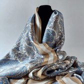 sjaal omslagdoek LOUISE prachtig licht blauw bloem/blad motief viscose/zijde