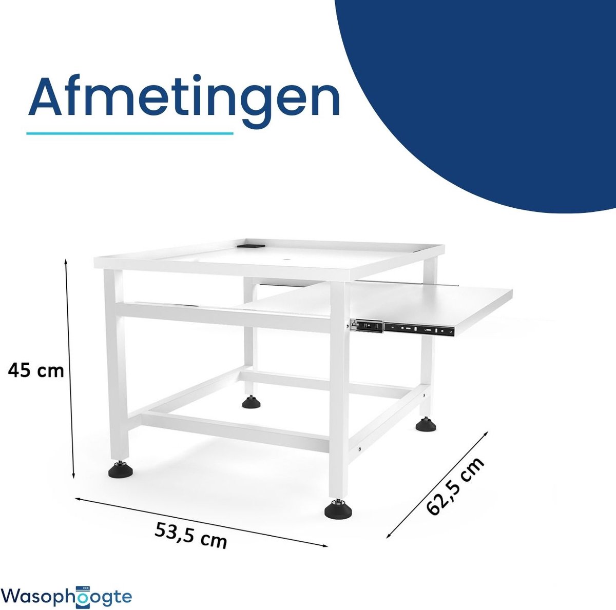 Wasophoogte® Wasmachine verhoger - Wasmachine opbouwmeubel - Wasmachine sokkel - 45 cm hoog - Wit - Universeel thumbnail 6