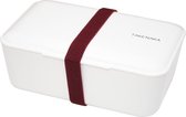 TAKENAKA Bento Bite Box Coconut White milieuvriendelijke lunchbox gemaakt in Japan, BPA- & rietvrij, 100% recyclebaar plastic flesgebruik, magnetron- en vaatwasmachinebestendig, Bentobox rechthoekig L174x110xH70mm (Kokos Wit * band: Donkerrood)
