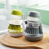 Cleaning Brushes Dish Washing Tool Soap Dispenser Refillable Pans Cups Bread Bowl Scrubber Kitchen Washing Liquid Dish Brush Set Of Two (Green & Gray)