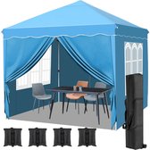 Tent - Waterdichte Partytent 3x3M - Opvouwbaar - Paviljoen met zijpanelen - Partytent - Easy up - Pop-up Tent - Blauw