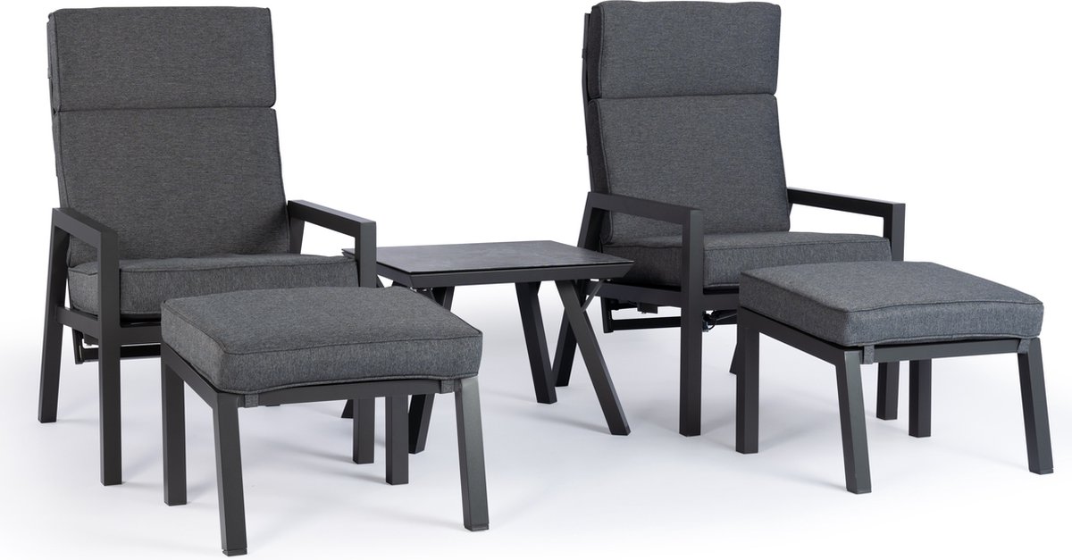 Bol.com YORICK | Bistro Set | Industrieel | Grijs / Zwart | 2 Zitplaatsen | 5-delig | Verstelbare Zitting aanbieding