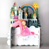 Pop-up kaarten - Wenskaart - Kaart - 3D Pop-Up Card - Unicorn - Eenhorn - Prinses - Kasteel