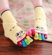 Teen sokken dames - teensokken - toe socks - geel - leuke print ogen - smile - 36-40 - zacht - fitness - pilates - yoga - sport - voor haar - cadeau