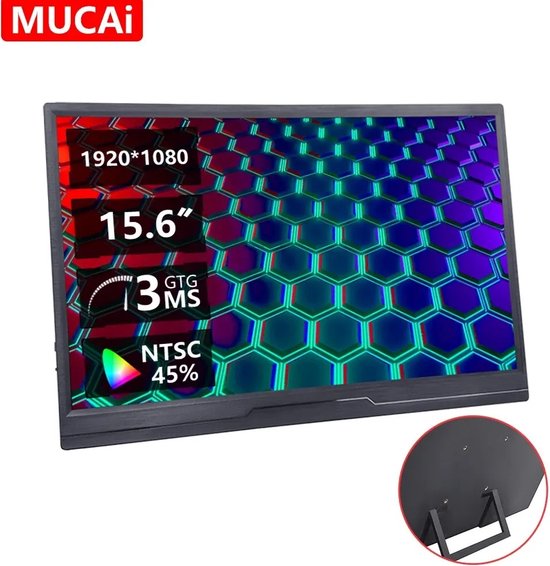 Portable Monitor - Extra Beeldscherm - Computerscherm - Extra Scherm Laptop - 15,6 Inch - 1920x1080 - Full HD - Met Beschermhoes - Zwart