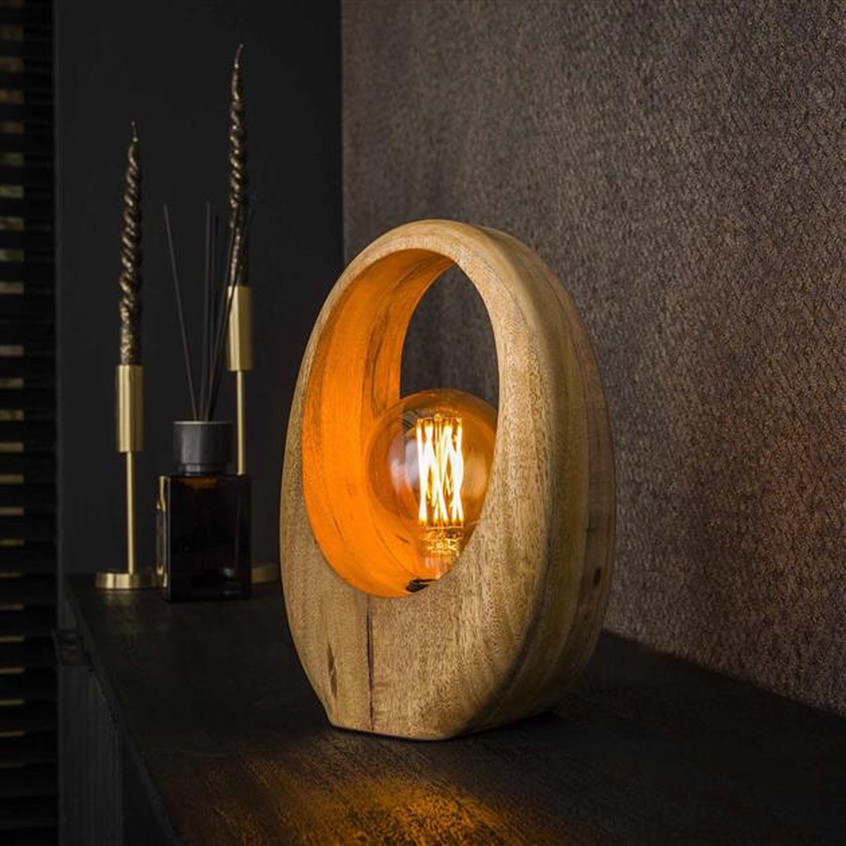 Hoyz Collection - Tafellamp Arch Wood 1l - Massief Mango Naturel