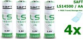 SAFT LS14500 / AA Lithium batterij 3.6V - 4 Stuks
