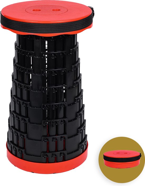 Opvouwbare kruk extra strong rood - telescopische kruk - 250 kg - inklapbare kruk - draagbaar - kampeerstoel - opstapkrukje