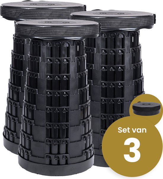 Opvouwbare kruk extra strong zwart per 3 - telescopische kruk - 250 kg - inklapbare kruk - draagbaar - kampeerstoel - opstapkrukje