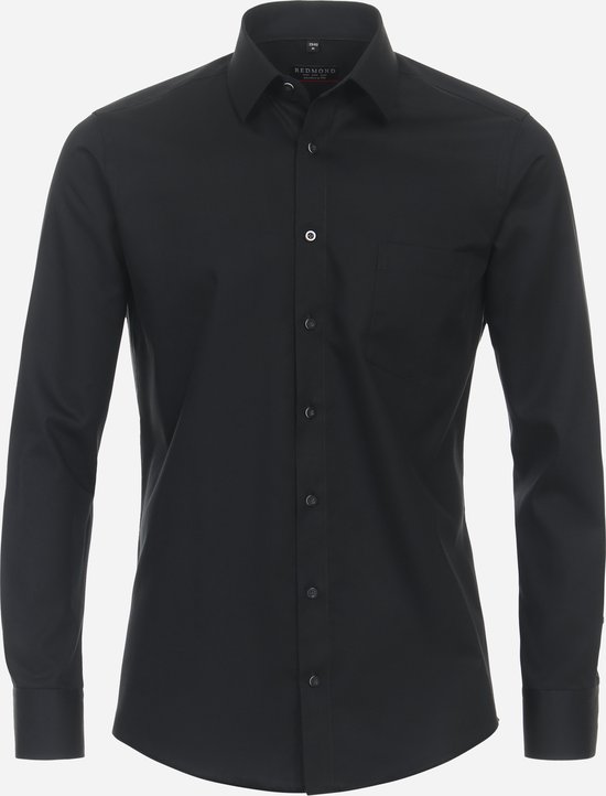 Redmond modern fit overhemd - popeline - zwart - Strijkvriendelijk - Boordmaat: 37/38