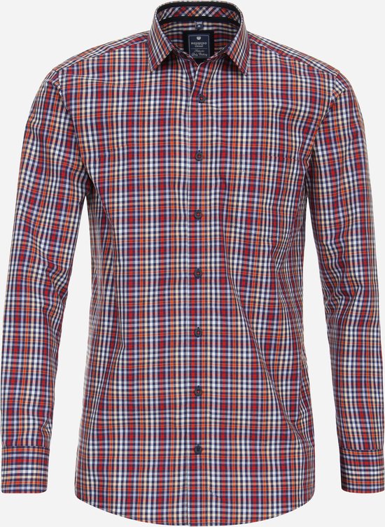 Redmond comfort fit overhemd - popeline - rood geruit - Strijkvriendelijk - Boordmaat: 53/54