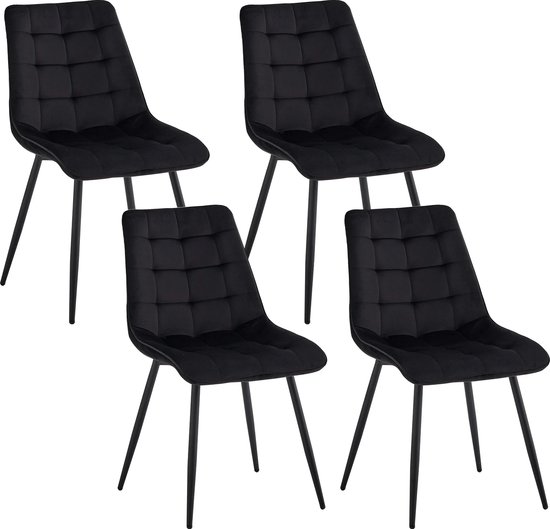 Set van 4 Stoelen - Eetkamerstoel - 4 Stuks - Eetkamerstoelen - 4 stoelen - Zwart - Velvet