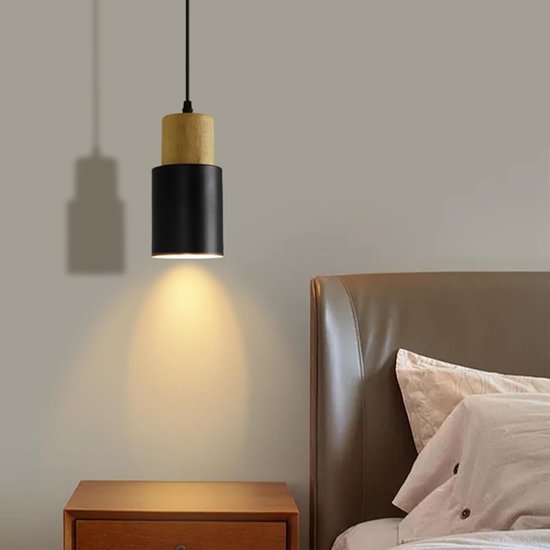 Goeco hanglamp - 10*20cm - Klein - E27 - Lijnlengte 1.2m - verstelbare houten kroonluchter - voor keuken, woonkamer, slaapkamer, restaurant - lamp niet inbegrepen