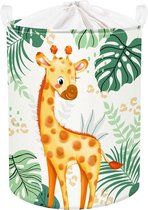 Wasmand voor jongens en meisjes, bosdieren, giraffe, palmblad, grote groene kleding, speelgoedopslag met deksel voor kinderkamer, 40 x 50 cm, 63 liter